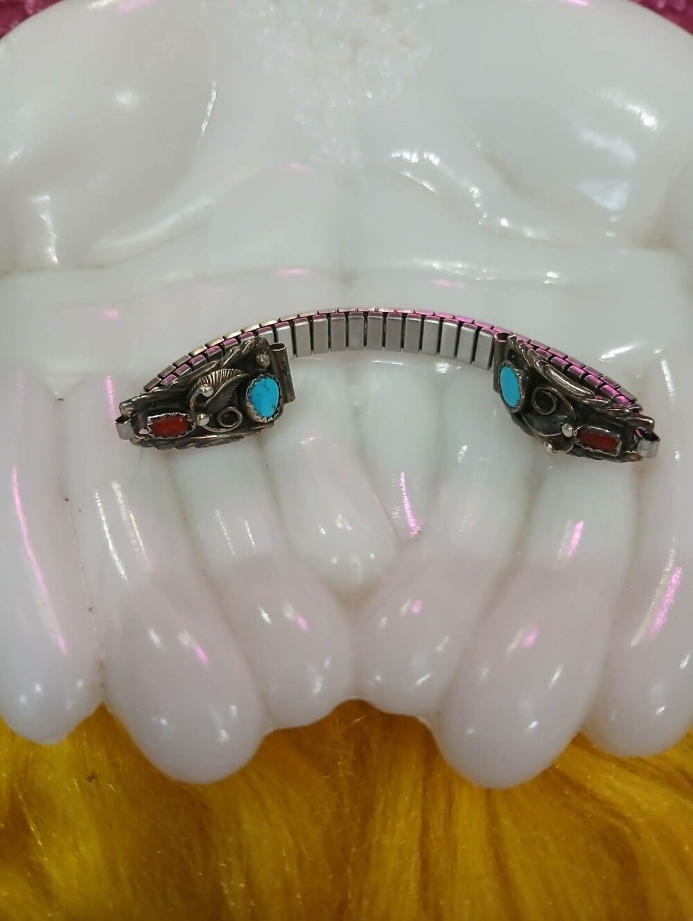 Vintage Sterling Silver Turquoise & Coral Stretch Watch Band – Southwestern Styl